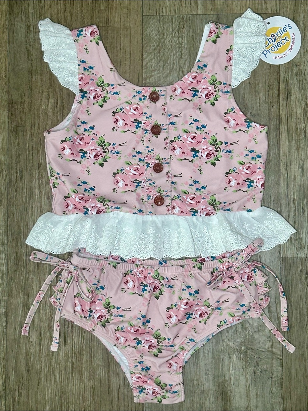Boutique Pink Floral Ruffle Kids Swim Bikini